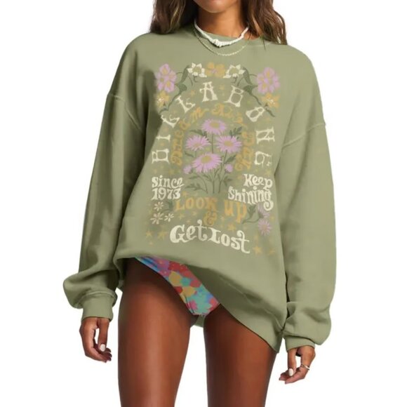 Billabong Ride In Sweatshirt Faded Green XL Keep Shining Graphic Oversized Crew - Picture 3 of 16